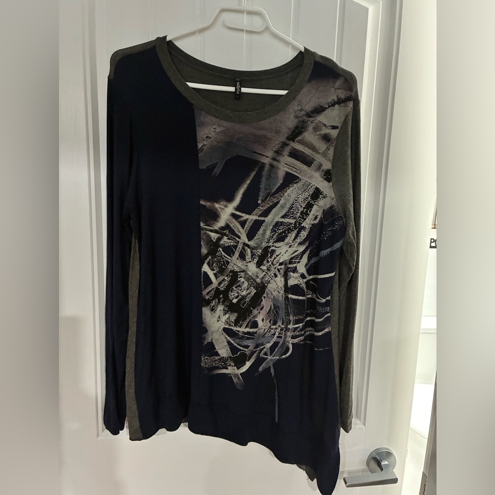 Sista Navy Abstract Print Long Sleeve Top